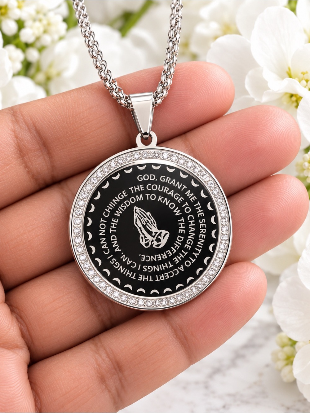 Faith Prayer Stainless Steel Pendant Necklace - Black
